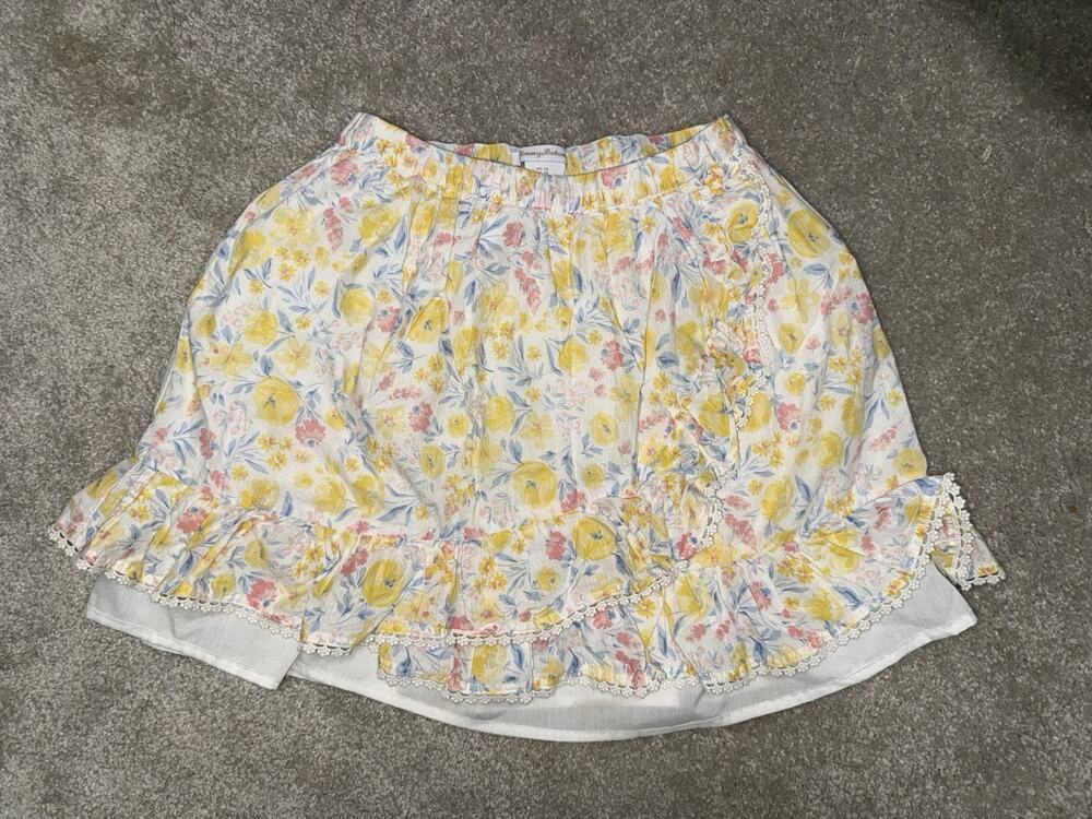Tommy Bahama Girls Floral Tiered Ruffle Skirt Size 10 Yellow Blue Lace Trim Mini